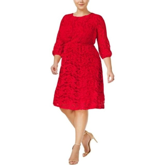 ING Women's Red Bell Sleeves Lace Cocktail Dress - Picture 2 of 4